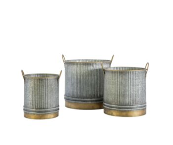 Set Of Three Galvanised Planters With A Gold Finish, 3 of 3
