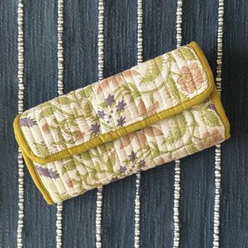 Quilted Block Print Toiletry Roll Up Pouch: Travel Kit, 12 of 12