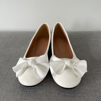 Personalised Bridal Prom White Bow Pump Slip On Flats, 4 of 7