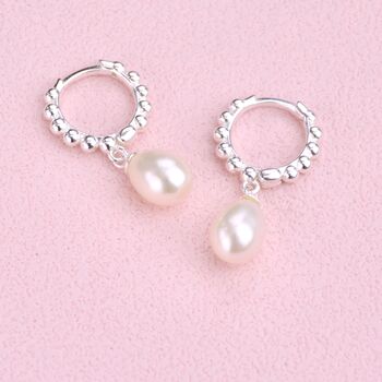 Sterling Silver And Pearl Beaded Hoop Earrings, 3 of 8