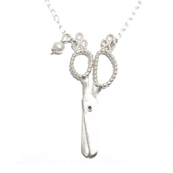 Victorian Scissors Necklace With Freshwater Pearl, 3 of 7