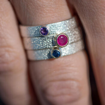 Sapphire September Birthstone Ring In Textured Sterling Silver And 9ct Gold, 10 of 11