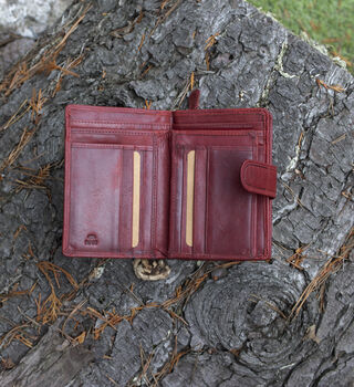 Women's Luxury Burgundy Leather Tab Trifold Purse Rfid Protected Personsalised, 5 of 7