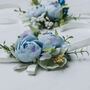 Wedding Peony Wrist Corsage In Sky Blue, thumbnail 6 of 9