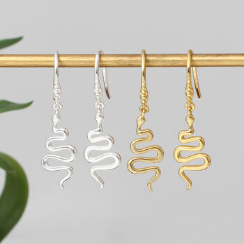 18ct Gold Plated Or Sterling Silver Snake Earrings, 2 of 6