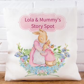 Personalised Flopsy Rabbit And Mummy Story Spot Cushion, 2 of 2