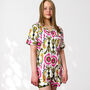 Ikat Print 100% Cotton Ladies Pyjama Short Set In White And Pink, thumbnail 6 of 11