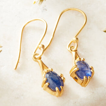 Sapphire Gold Plated Silver Antique Style Drop Earrings, 5 of 11
