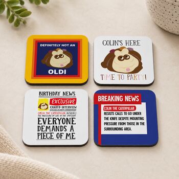 Colin The Caterpillar Birthday Gift Coasters, 2 of 7