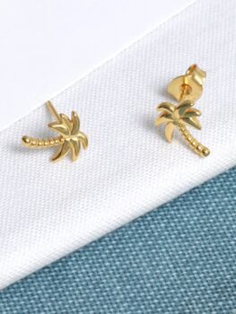 18 K Gold Vermeil Palm Tree Stud Earrings, 3 of 7