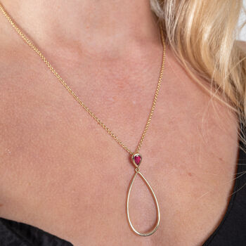Long Petal Necklace With Pear Cut Ruby In Gold Vermeil, 2 of 5