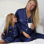 Navy Satin Embroidered Personalised Mummy Daughter Matching Pj, thumbnail 3 of 4