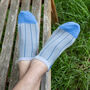 Pin Stripe Grey And Classic Blue Men's Trainer Socks, thumbnail 2 of 12