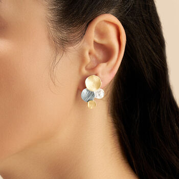 Contemporary Three Tone Mixed Metal Disc Necklace, 4 of 4