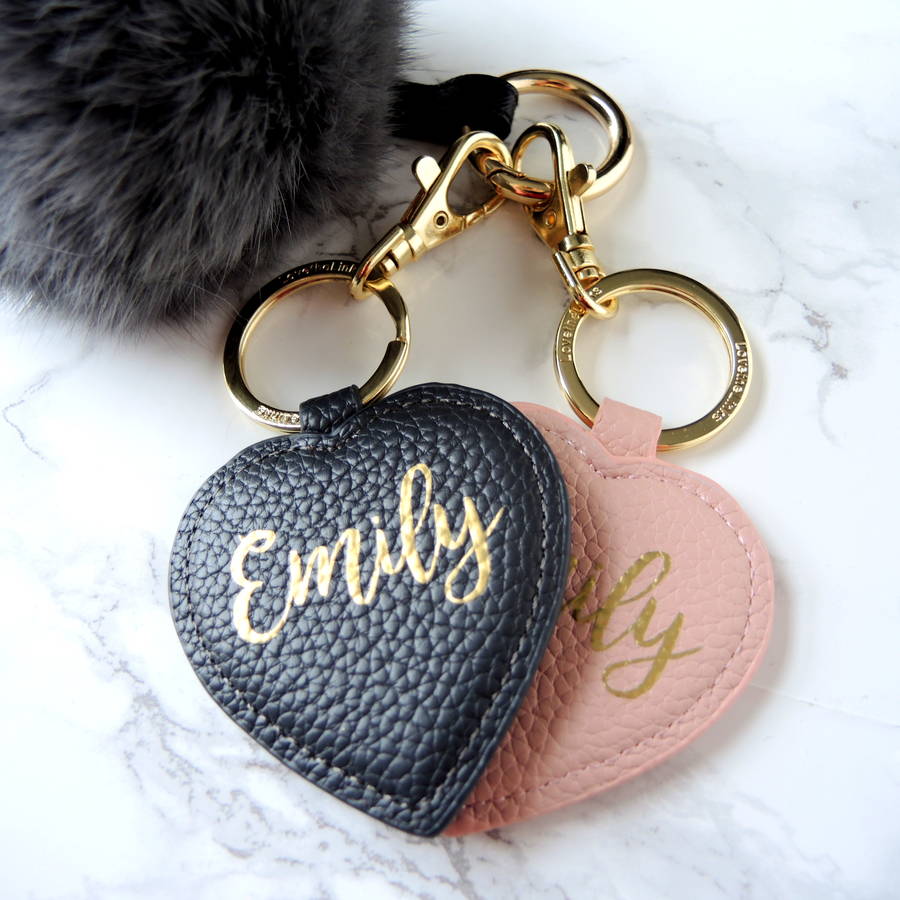 Gift for Girl Gift for Woman Black Leather Heart Keychain Heart Keychain