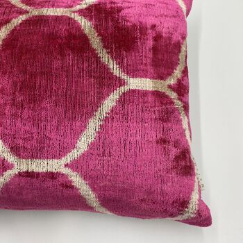 Oblong Ikat Velvet Cushion Pink Bulbous, 4 of 10