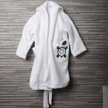 Toddler Hooded Bathrobe With Embroidered Turtle, 2 of 5