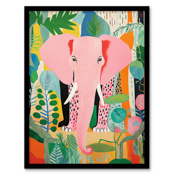 Pink Elephant Jungle Animal Fun Multi Wall Art Print, 5 of 6