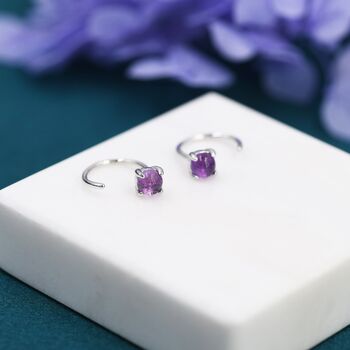 Purple Amethyst Huggie Hoop Earrings, 2 of 12