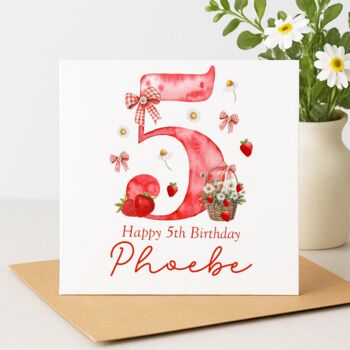 Personalised Strawberry Birthday Card, Age One To Five Girl Birthday Card, 5 of 5
