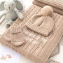 Sage Green Cable Knit Baby Blanket, Hat And Mittens Set, thumbnail 2 of 12