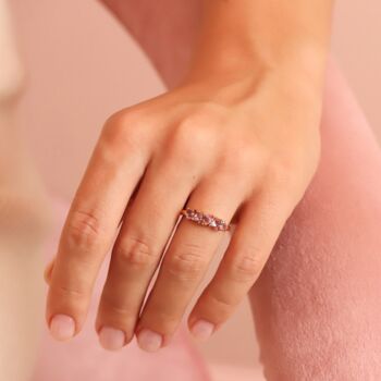 Pink Ruby And Amethyst Pear Cut Half Eternity Band In Sterling Silver And Gold, 7 of 9