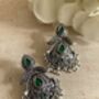 Emerald Green Stone Oxidised Indian Earrings, thumbnail 2 of 6