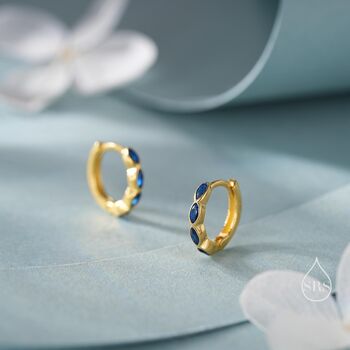 Sapphire Blue Marquise Cz Huggie Hoop Sterling Silver, 6 of 12