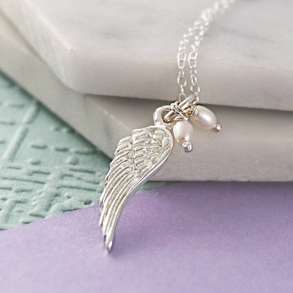 Angel Wing Sterling Silver Pearl Necklace, 1 of 7