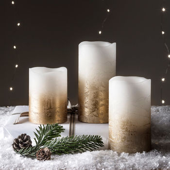 Set Of Three Gold Ombre Wax LED Candles, 2 of 3
