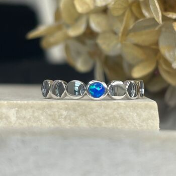 925 Sterling Silver Lunar Phases Ring Blue Opal, 6 of 11