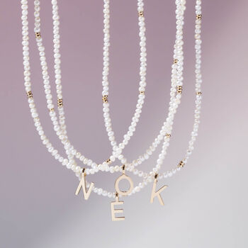 Seed Pearl Letter Necklace 18ct Gold Vermeil Plating, 3 of 7