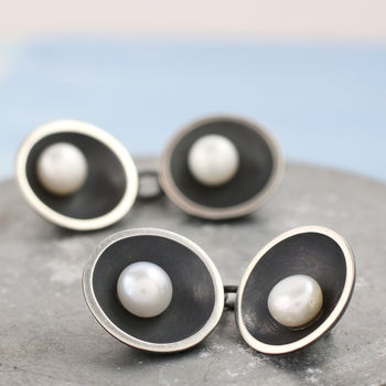 Double Sided Cufflinks. Pearl Anniversary Gift For Him, 2 of 12
