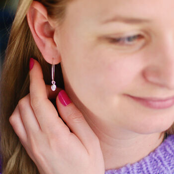 Sterling Silver Cowrie Shell Drop Hoop Earrings, 2 of 5