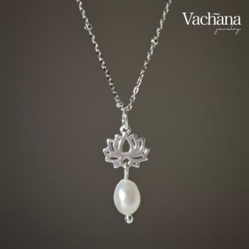 Sterling Silver 925 Lotus And Pearl Pendant Necklace, 3 of 4