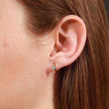 Sterling Silver Enamel Turquoise Ear Hoops, 3 of 4