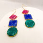 Pink, Blue And Green Geometric Statement Earrings, thumbnail 5 of 9