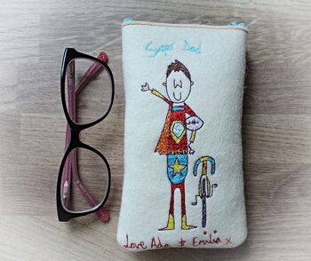 Personalised Super Dad Hand Embroidered Glasses Case – Custom Father’s Day Gift, 2 of 5