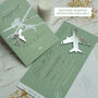 Sage Green Wedding Boarding Pass Save The Date With Silver Magnetic Plane, thumbnail 6 of 6