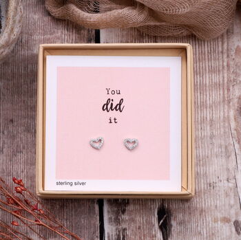 'You Did It' Silver Gold Heart Stud Earrings, 2 of 7