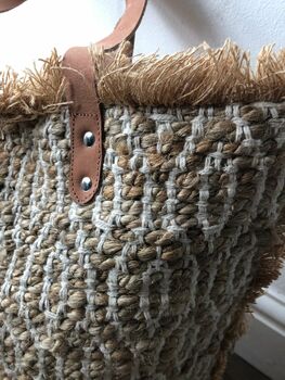 Moroccan Jute And Cotton Bag With Leather Handles, 2 of 5