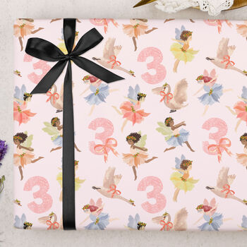 Three Sheets Of Children's 3rd Birthday Fairy Wrapping Paper, 2 of 2