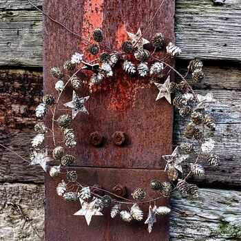 Natural Pine Cone And Birch Bark Star Wreath, 3 of 4