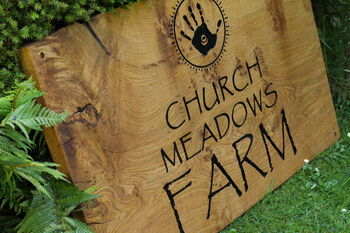 Engraved Live Edge Oak Wooden Sign | Statement Entrance Sign | Wide Slab Natural Chunky Shop Signage |Campsite Estate Signs, 3 of 12