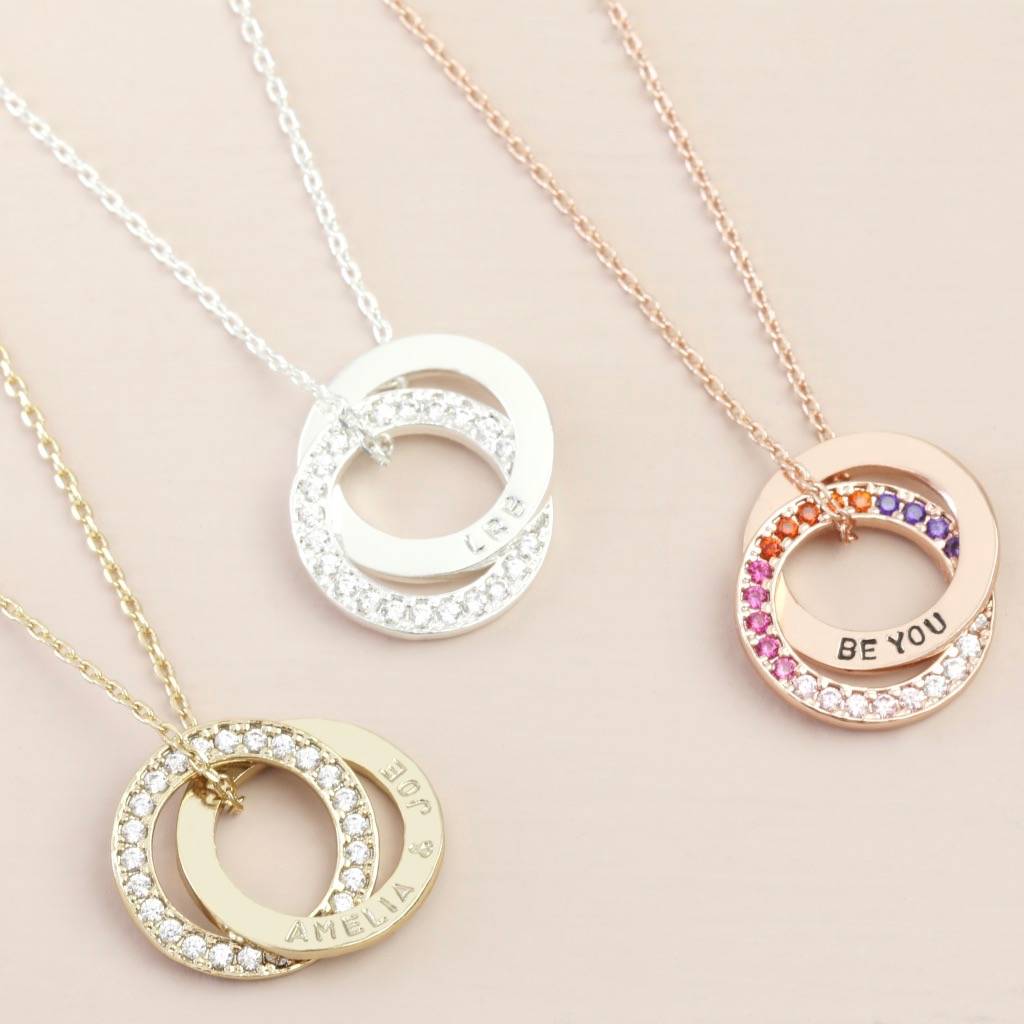 personalised crystal interlocking rings necklace by lisa angel ...