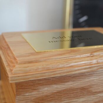 Personalised Oak Urn With Plain Brass Effect Plaque, 2 of 5
