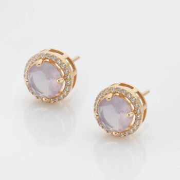 Round Rose Quartz 18k Gold Plated Stud Earrings, 2 of 4