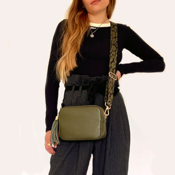 Olive Green Leather Crossbody Bag And Cheetah Strap, 7 of 9