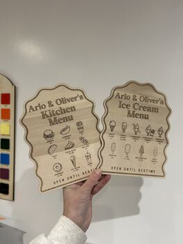 Wooden Play Kitchen And Ice Cream Menu Sign Decor Children’s Bedroom/ Playroom Decor Montessori Pretend Play Accessory, 2 of 3