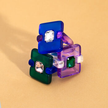 Outsized Statement Baguette Rhinestone Resin Ring, 3 of 6